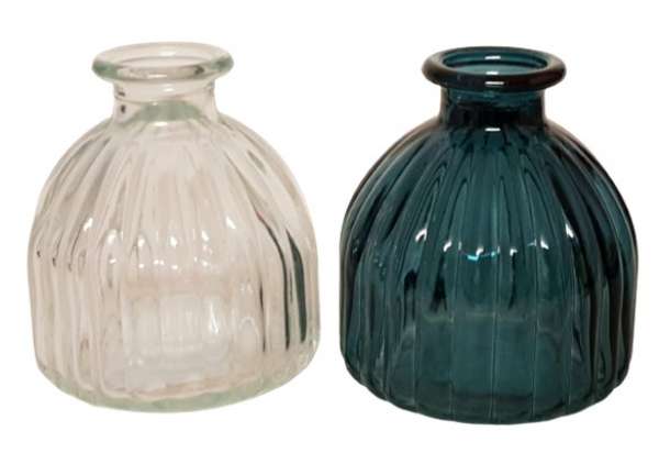 Geriffelte Vase in zwei Farben - Klar und Blau - 2