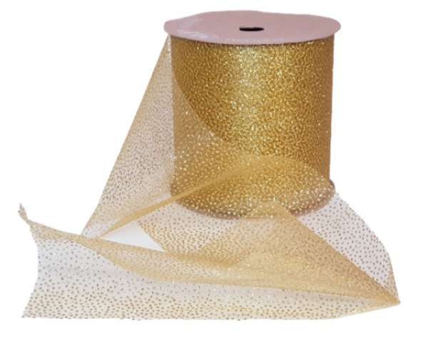 Zartes, festliches Band, Tischband "Glittering" in der Farbe Gold - 2