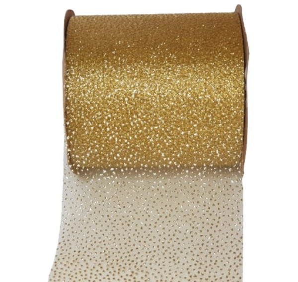 Zartes, festliches Band, Tischband "Glittering" in der Farbe Gold - 1 Zartes, festliches Band, Tischband "Glittering" in der Farbe Gold - 1