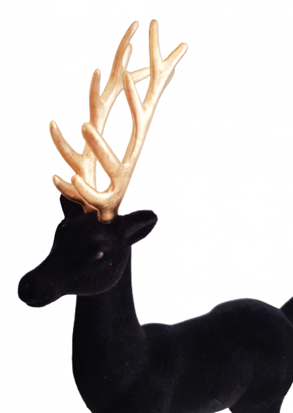 Ein schwarzer, beflockter Hirsch mit goldfarbenem Geweih - 3