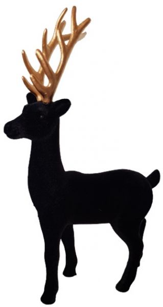 Ein schwarzer, beflockter Hirsch mit goldfarbenem Geweih - 1