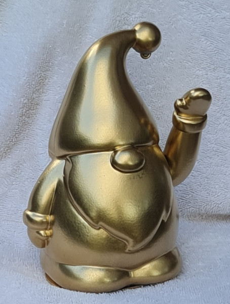 Weihnachtsmannfigur in Gold mit beweglichem Arm und glatter Oberfläche Weihnachtsmannfigur in Gold mit beweglichem Arm und glatter Oberfläche