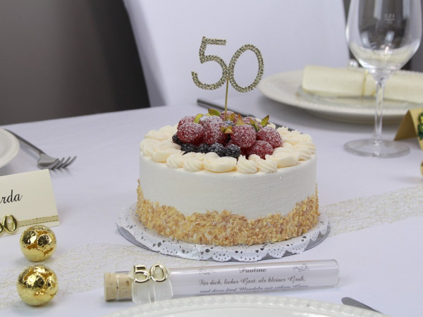 Kleiner Stecker "50" mit Strass