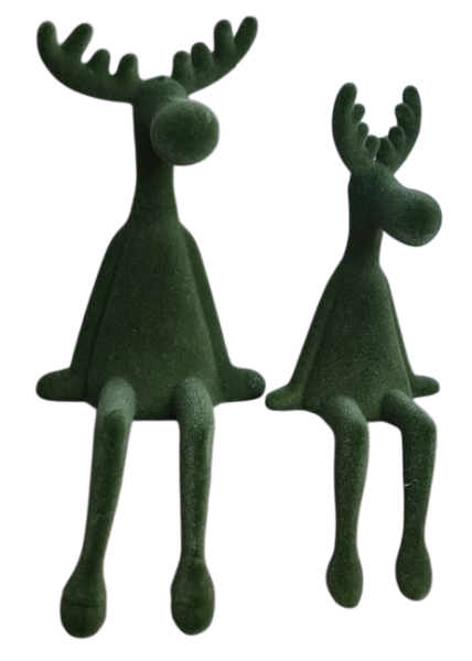 Elchfigur Weihnachten, Deko Elch sitzend, skandinavische Weihnachtsdekoration, Kantenhocker Elch grün, Weihnachtsdeko Elchfigur tannengrün, natürliche Weihnachtsdekoration