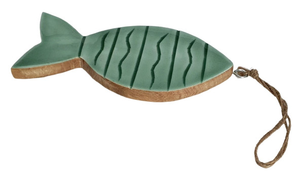 Fisch aus Mangoholz in türkis, glasiert 16 cm - 1