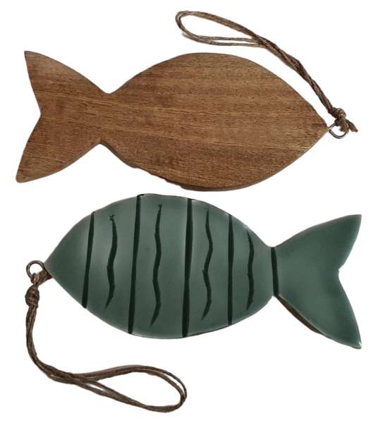 Fisch aus Mangoholz in türkis, glasiert 16 cm - 3
