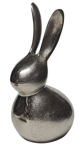 Stilvoller Deko Osterhase aus schwerem Metall in edlem Silberfinish