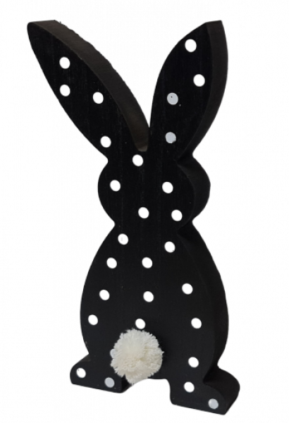 Osterdekoration - großer, schwarzer Hase aus Holz mit weißen Pünktchen - 2