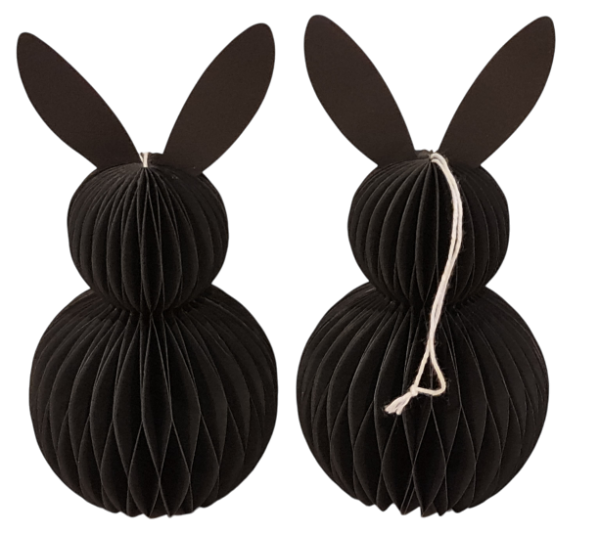 Hasenhänger, Wabenhase aus Papier, 16 cm, schwarz - 2 Hasenhänger, Wabenhase aus Papier, 16 cm, schwarz - 2