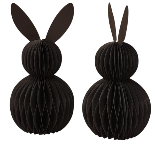 Hasenhänger, Wabenhase aus Papier, 16 cm, schwarz - 3 Hasenhänger, Wabenhase aus Papier, 16 cm, schwarz - 3