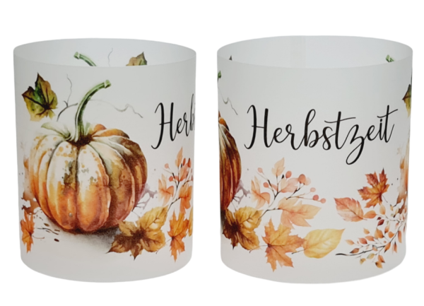 Pergament-Windlicht, Herbstzeit mit Kürbissen und Herbstblättern in Aquarell - 1 Pergament-Windlicht, Herbstzeit mit Kürbissen und Herbstblättern in Aquarell - 1