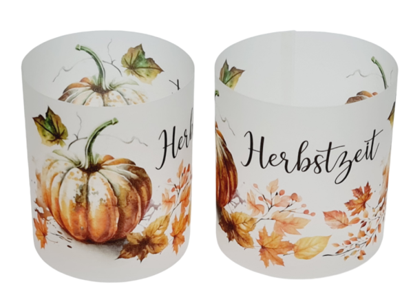 Pergament-Windlicht, Herbstzeit mit Kürbissen und Herbstblättern in Aquarell - 4 Pergament-Windlicht, Herbstzeit mit Kürbissen und Herbstblättern in Aquarell - 4