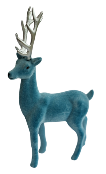 Hirsch, beflockt eisblau - 29 cm - 1 Hirsch, beflockt eisblau - 29 cm - 1