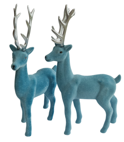 Hirsch, beflockt eisblau - 29 cm - 4 Hirsch, beflockt eisblau - 29 cm - 4