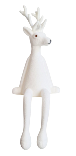 Weißer Hirsch Kantenhocker mit Geweih – Weihnachtsfigur 33 cm für festliche Dekoration