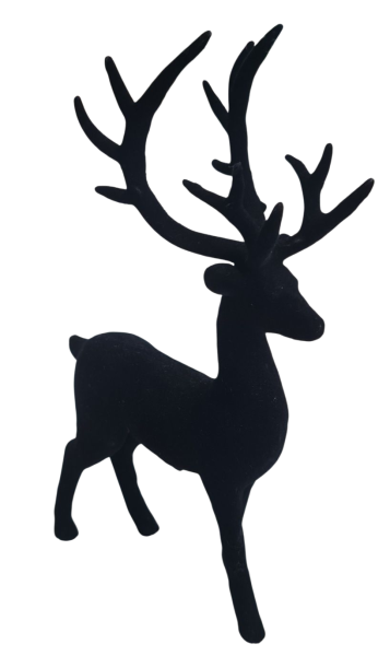 Ein schwarzer, beflockter Hirsch mit goldfarbenem Geweih - 1 Ein schwarzer, beflockter Hirsch mit goldfarbenem Geweih - 1