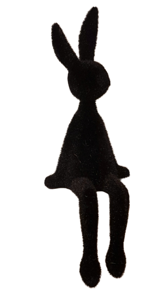 Schwarzer beflockter Sitzhase als Kantenhocker aus Kunststoff, 29 cm groß