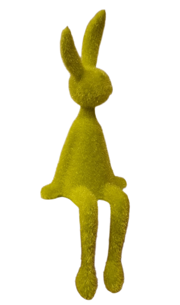 Maigrün beflockter Sitzhase als Kantenhocker aus Kunststoff, 29 cm groß