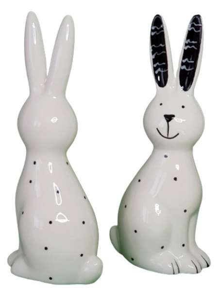 Osterdekoration - Ein eleganter, weißer Hase mit schwarzen Pünktchen - 2