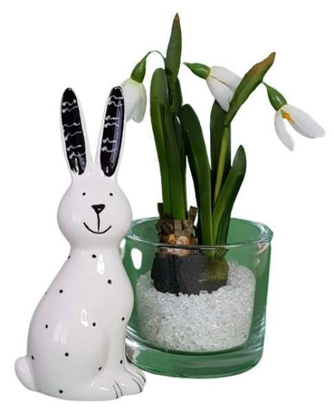 Osterdekoration - Ein eleganter, weißer Hase mit schwarzen Pünktchen - 4