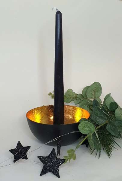 schwarz/gold aus Kerzenhalter, Kerzen-Schale Metall,