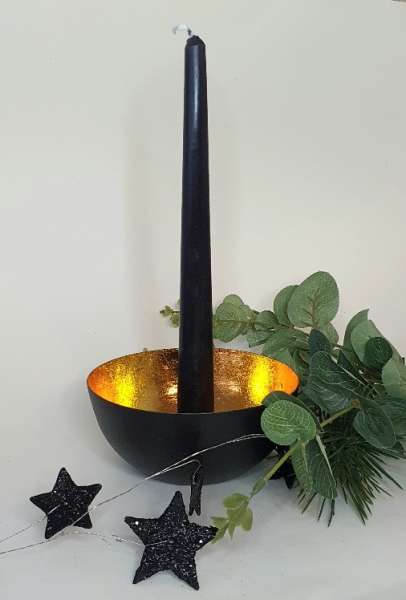 Kerzenhalter, Kerzen-Schale aus Metall, schwarz/gold - 3