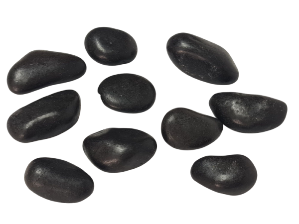10 schwarze Kieselsteine, Flusskiesel 1