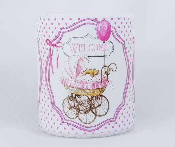 Weiße Stumpenkerze mit einem Kinderwagen "Welcome" - 2