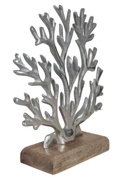 Aufsteller Koralle aus Aluminium auf Mangoholz - 3