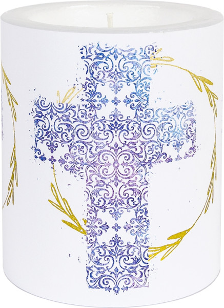 Stumpenkerze mit einem Kreuz in der Farbe Blau - 1