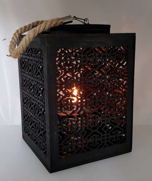 Holzlaterne "Marokko" schwarz mit einem Glaseinsatz - 4