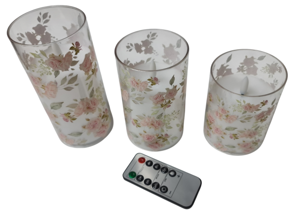 LED Kerzenset mit realistischer Flammenoptik und floralem Design für romantische Dekoration