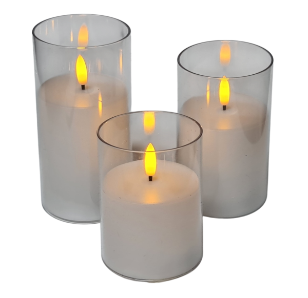LED Kerzenset mit realistischer Flammenoptik und floralem Design für romantische Dekoration