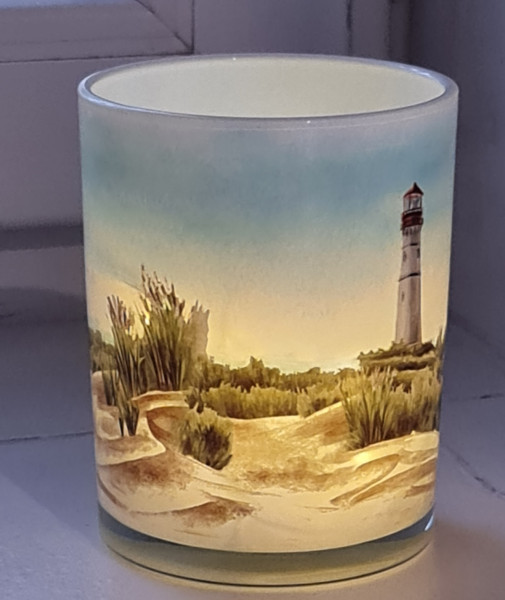 blaues Windlichtglas mit einem Fisch, zur Kommunion, Konfirmation, Taufe - 5 blaues Windlichtglas mit einem Fisch, zur Kommunion, Konfirmation, Taufe - 5