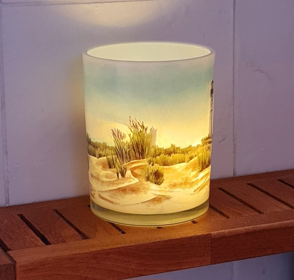 blaues Windlichtglas mit einem Fisch, zur Kommunion, Konfirmation, Taufe - 4 blaues Windlichtglas mit einem Fisch, zur Kommunion, Konfirmation, Taufe - 4