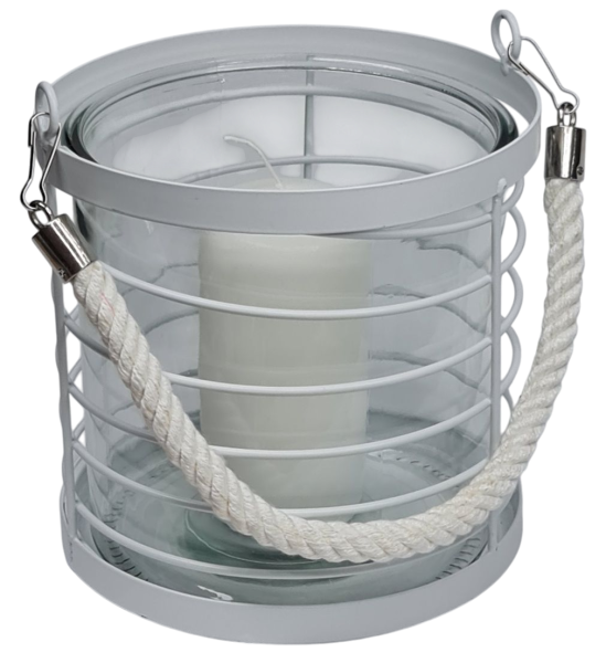 Maritimes Windlicht aus Metall mit Glaseinsatz, 16 cm - 1 Maritimes Windlicht aus Metall mit Glaseinsatz, 16 cm - 1