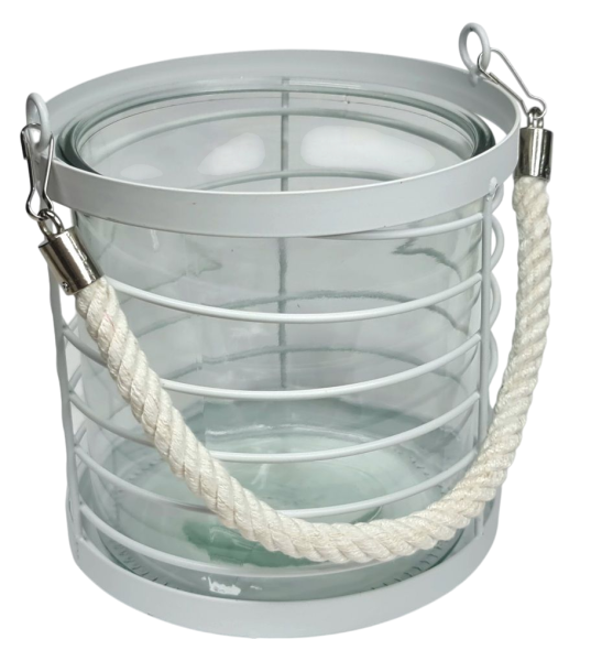 Maritimes Windlicht aus Metall mit Glaseinsatz, 16 cm - 3 Maritimes Windlicht aus Metall mit Glaseinsatz, 16 cm - 3
