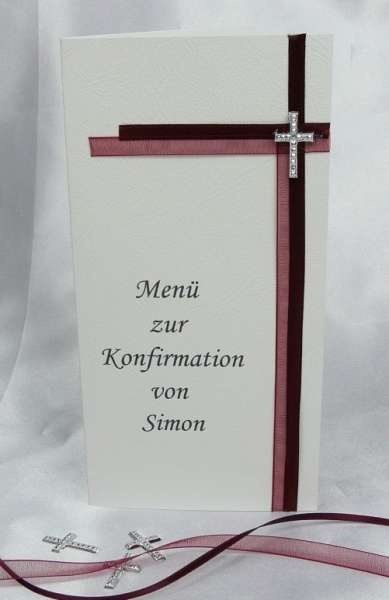 Menükarte mit einem Kreuz -  zur Kommunion, Konfirmation, Taufe 1