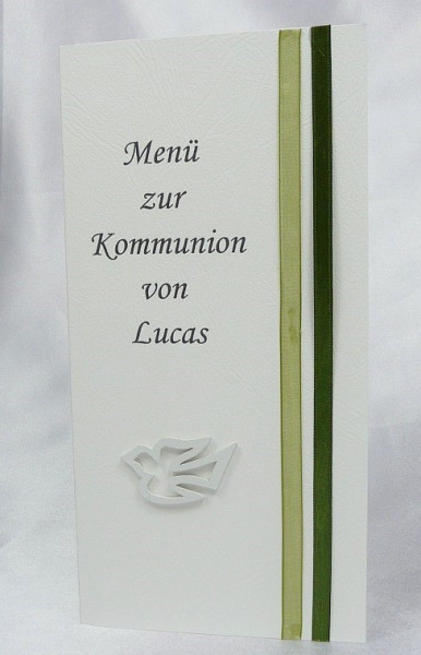 Menükarte mit einer Taube. Kommunion, Konfirmation, Taufe 2 Menükarte mit einer Taube. Kommunion, Konfirmation, Taufe 2