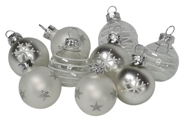 Mini-Weihnachtskugeln in Silber & Weiß (9er Set, Ø 3 cm) - 2 Mini-Weihnachtskugeln in Silber & Weiß (9er Set, Ø 3 cm) - 2