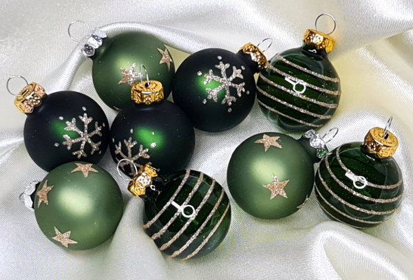 9 kleine Glaskugeln Grün/Gold, Deko zu Weihnachten und Advent - 1 9 kleine Glaskugeln Grün/Gold, Deko zu Weihnachten und Advent - 1