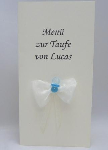 Menükarte mit einem Schnuller zur Taufe oder Kindergeburtstag 1 Menükarte mit einem Schnuller zur Taufe oder Kindergeburtstag 1