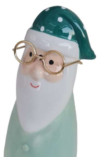 Keramik-Figur Nikolaus mit einer Brille aus Draht, 17 cm - 2 Keramik-Figur Nikolaus mit einer Brille aus Draht, 17 cm - 2