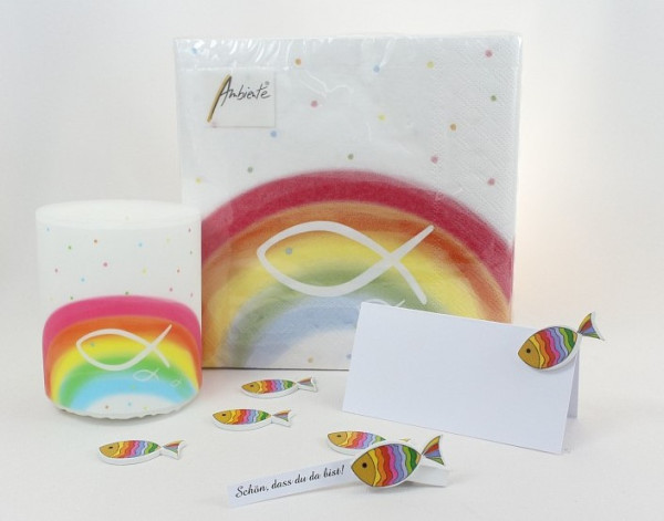 Kerze mit einem Regenbogen und einem Fisch - 2