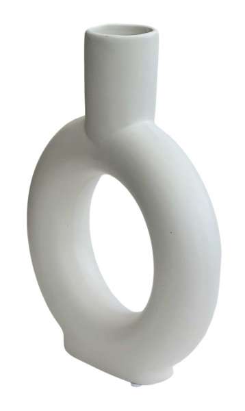 Weiße, matte Keramikvase in Ringform, Blumenvase - 2