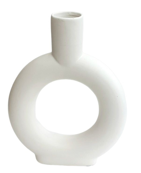 Weiße, matte Keramikvase in Ringform, Blumenvase - 1