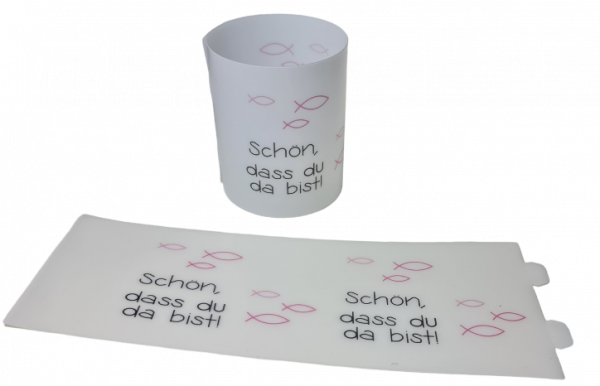 Lichthülle, Tischlicht "Schön, dass du da bist!" und Fischen in Rosa - 2 Lichthülle, Tischlicht "Schön, dass du da bist!" und Fischen in Rosa - 2