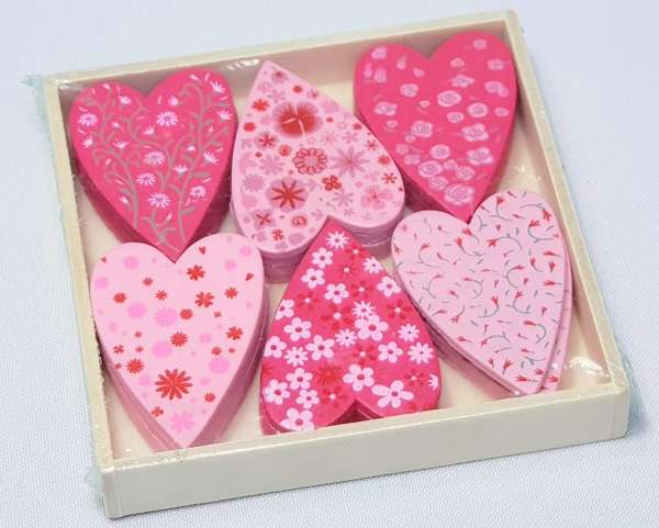 Streuherzen aus Holz rosa/pink mit Mustern - 2