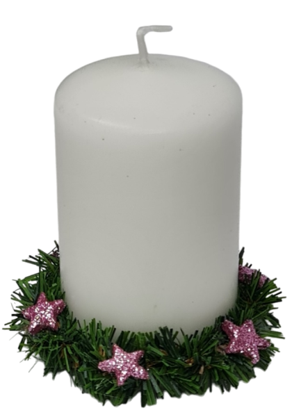 Tannen-Kerzenkranz mit rosa Glitzer-Sternen - 2 Tannen-Kerzenkranz mit rosa Glitzer-Sternen - 2