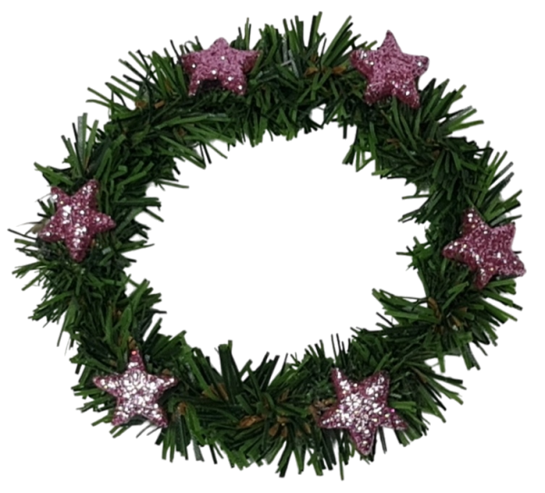 Tannen-Kerzenkranz mit rosa Glitzer-Sternen - 1 Tannen-Kerzenkranz mit rosa Glitzer-Sternen - 1